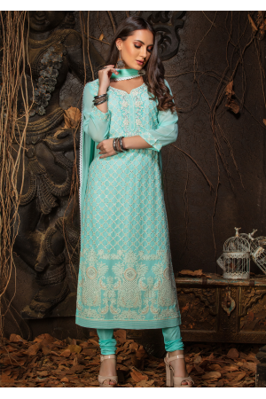 Blue Color Designer Viscose Straight Cut Suit